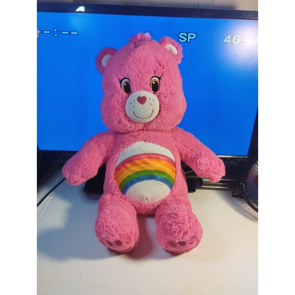 BUILD A BEAR Care Bears Cheer Bear Pink w/Rainbow 17" Soft Plush Stuffed Animal